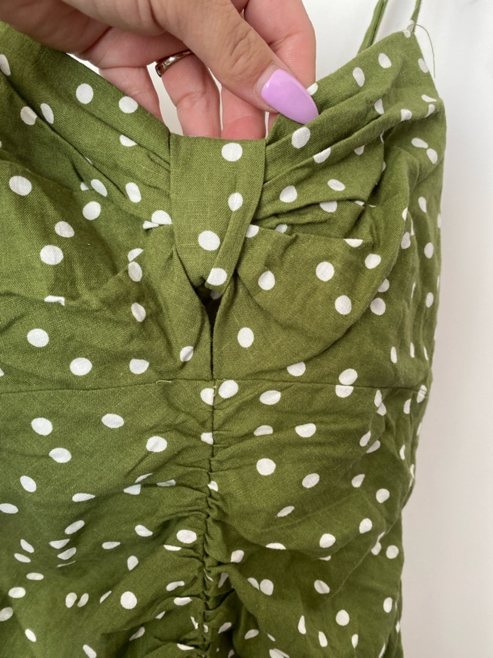 ZARA Green Polka Dot Ruched Slip Dress NWT! - Picture 5 of 10